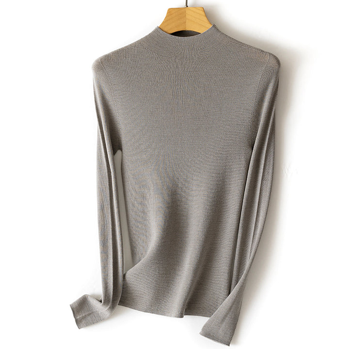 Women fine knit long sleeve with short standing collar and slim silhouette Mune Fashion