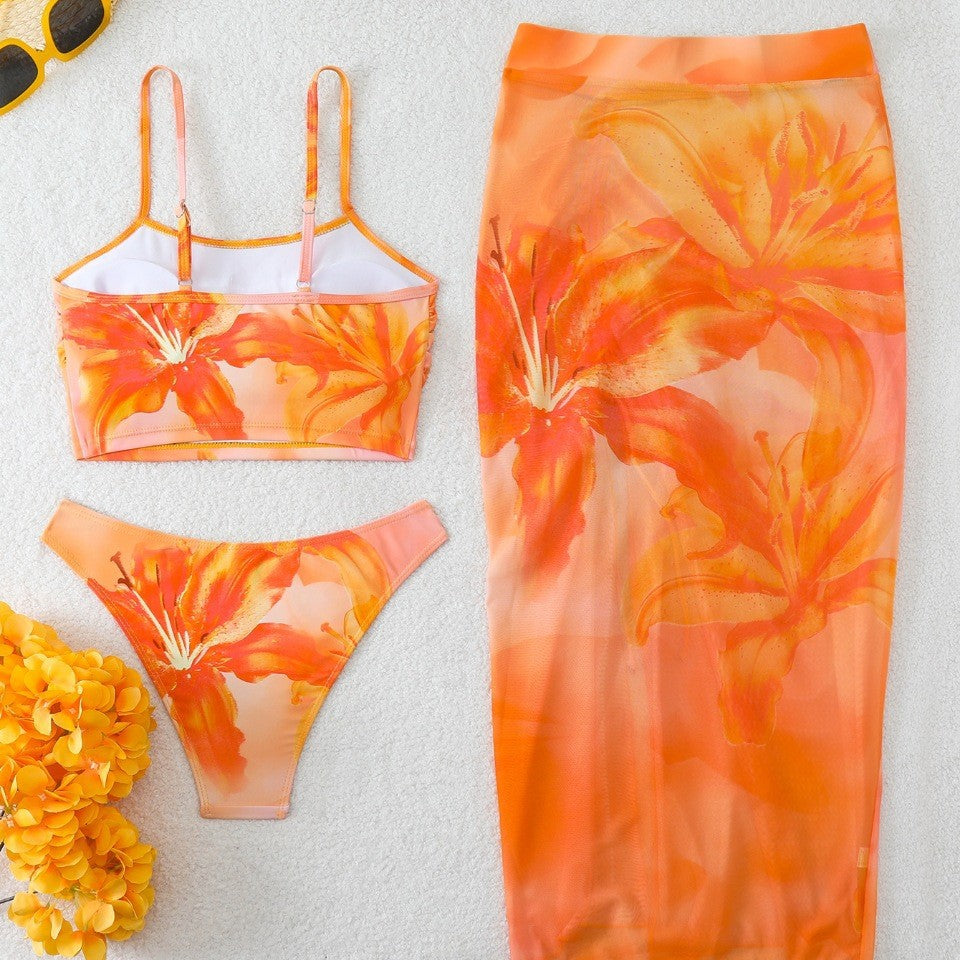 Women's bikini set with floral balconette top and transparent wrap skirt Mune Fashion