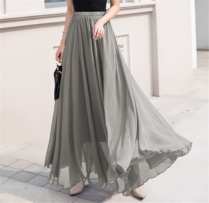 Women's maxi chiffon skirt with elastic waistband and flowy A-line Mune Fashion