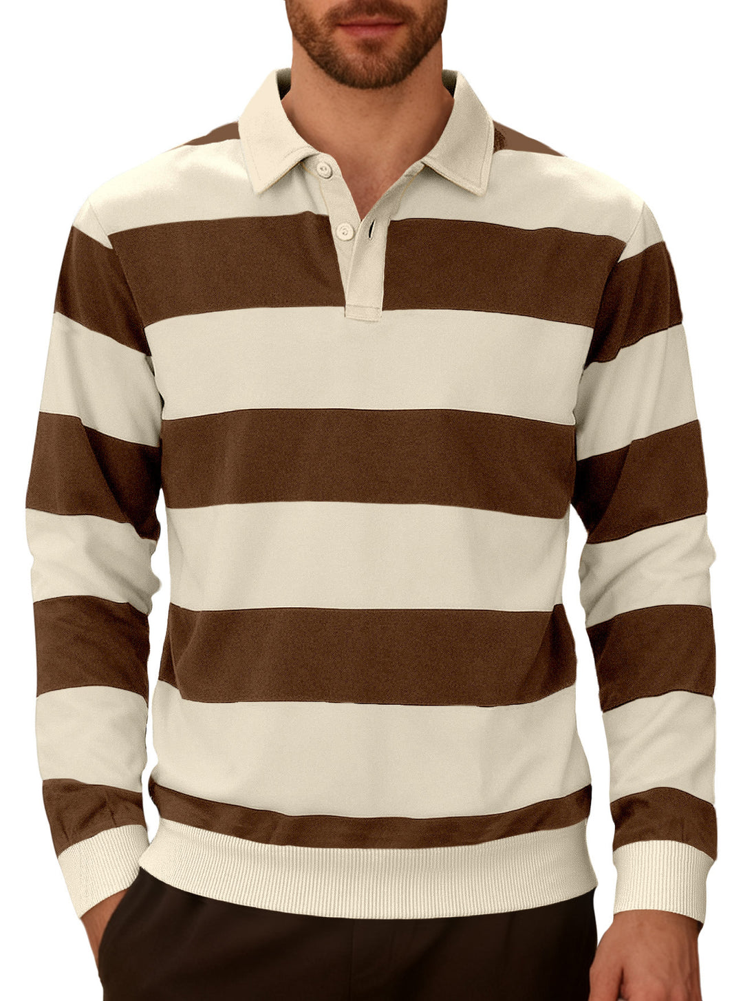 Men's striped rugby polo with a Kent collar, two-button placket, and ribbed hem Mune Fashion