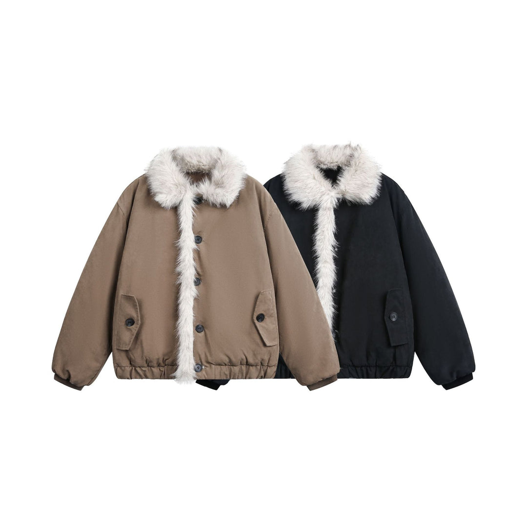 Women's short jacket in boxy cut with wide faux fur collar Mune Fashion