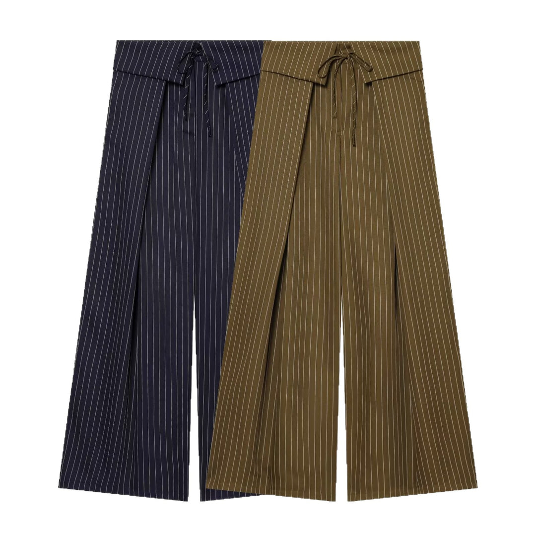 Women's Wide Culotte Pants with High Waist, Drawstring and Front Leg Slits Mune Fashion