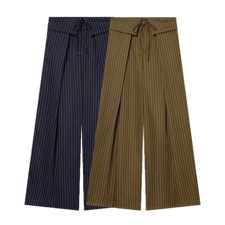 Women's Wide Culotte Pants with High Waist, Drawstring and Front Leg Slits Mune Fashion
