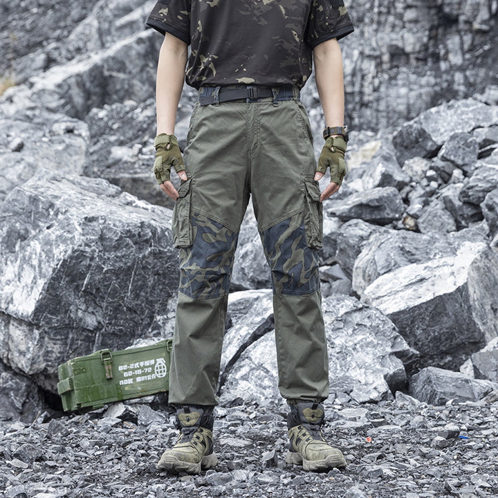 Men's Robust Tactical Cargo Pants with Camouflage Knee Panels, Elastic Hem and Utility Pockets Mune Fashion
