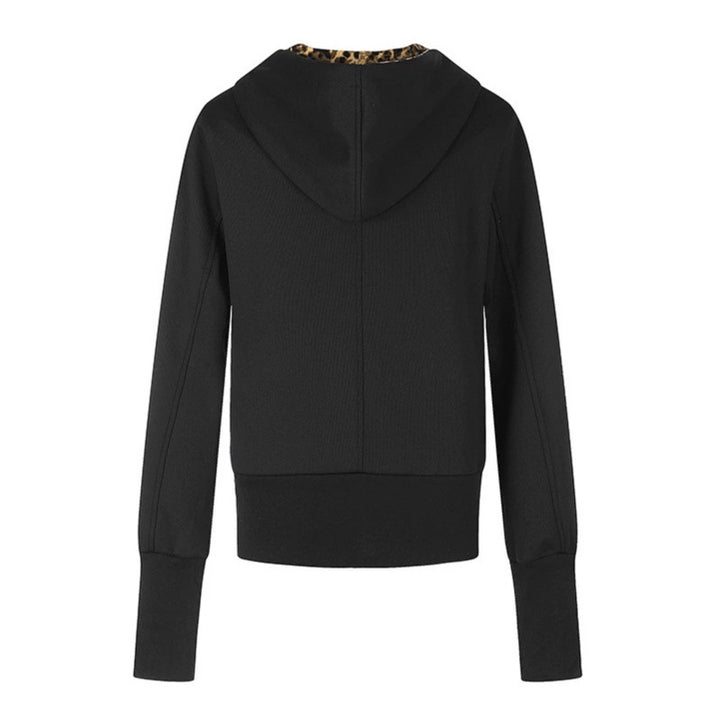 Women's Hooded Sweat Jacket with Full Zip, Gathered Front and Leopard Hood Lining Mune Fashion