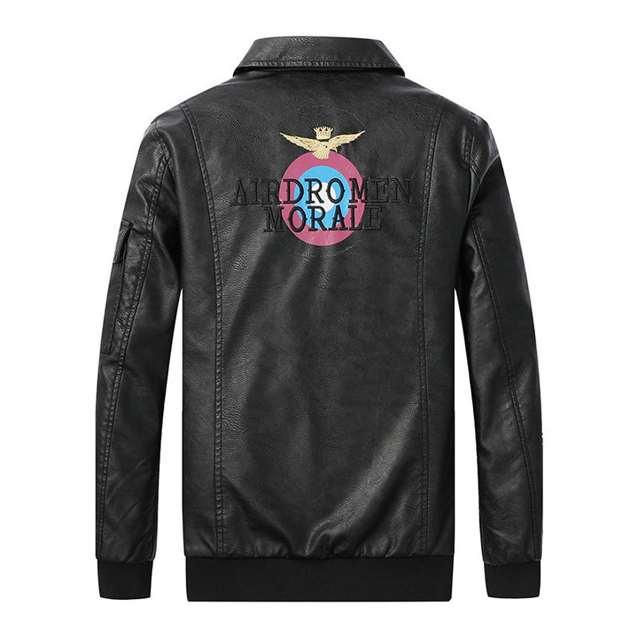 Men's pilot jacket in vintage leather look with patch applications, flap pockets, and sleeve utility pocket Mune Fashion