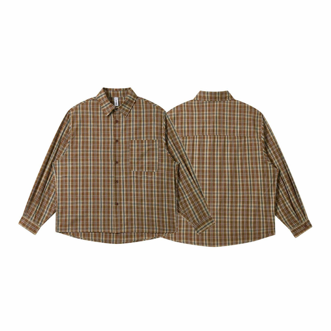Men's Loose Check Work Shirt made of Cotton Blend with Patch Chest Pocket Mune Fashion