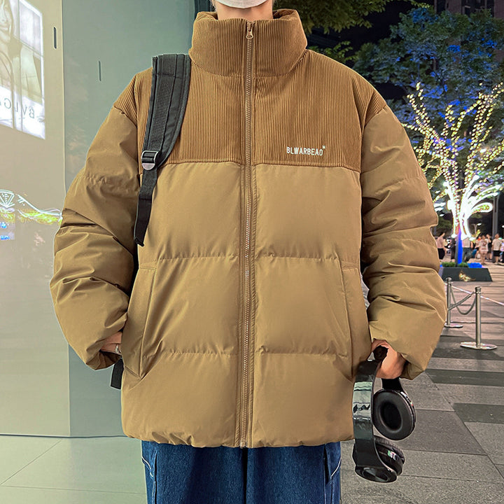 Men's padded quilted jacket with cord details, high stand collar & oversized cut Mune Fashion