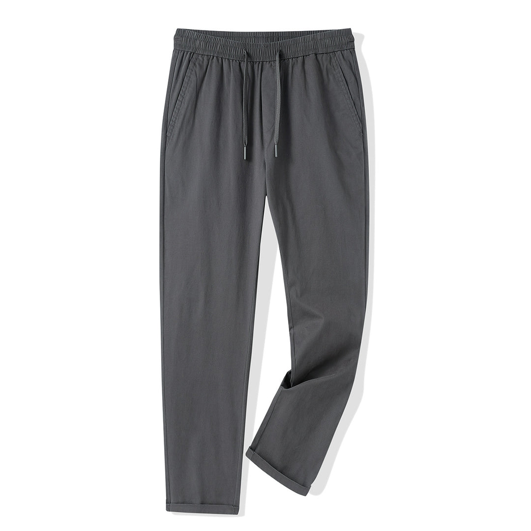 Men's Lightweight Cotton Blend Pants with Elastic Cord Waistband and Straight Leg Mune Fashion