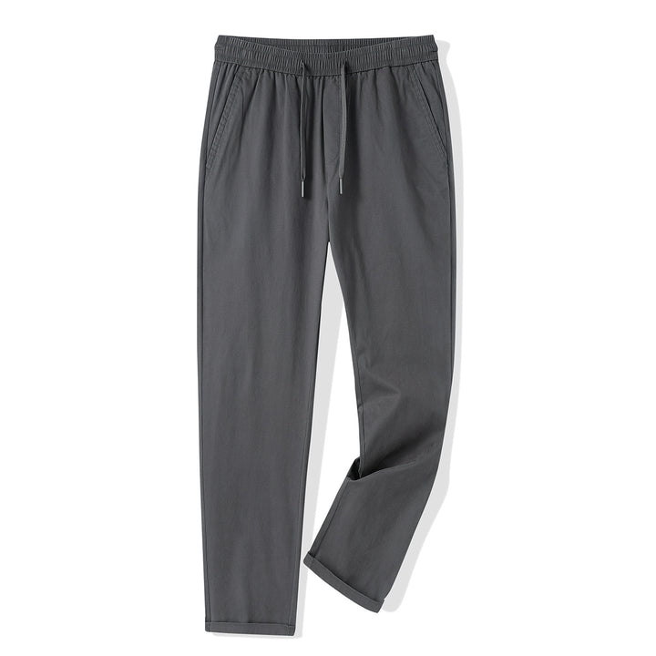 Men's Lightweight Cotton Blend Pants with Elastic Cord Waistband and Straight Leg Mune Fashion
