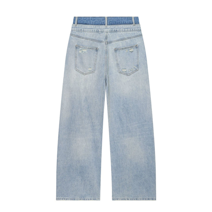 Women's wide ripped jeans with high waist and drawstring Mune Fashion