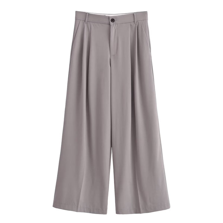 Women Elegant High-Waist Palazzo Pants with Pleats and Crease Mune Fashion