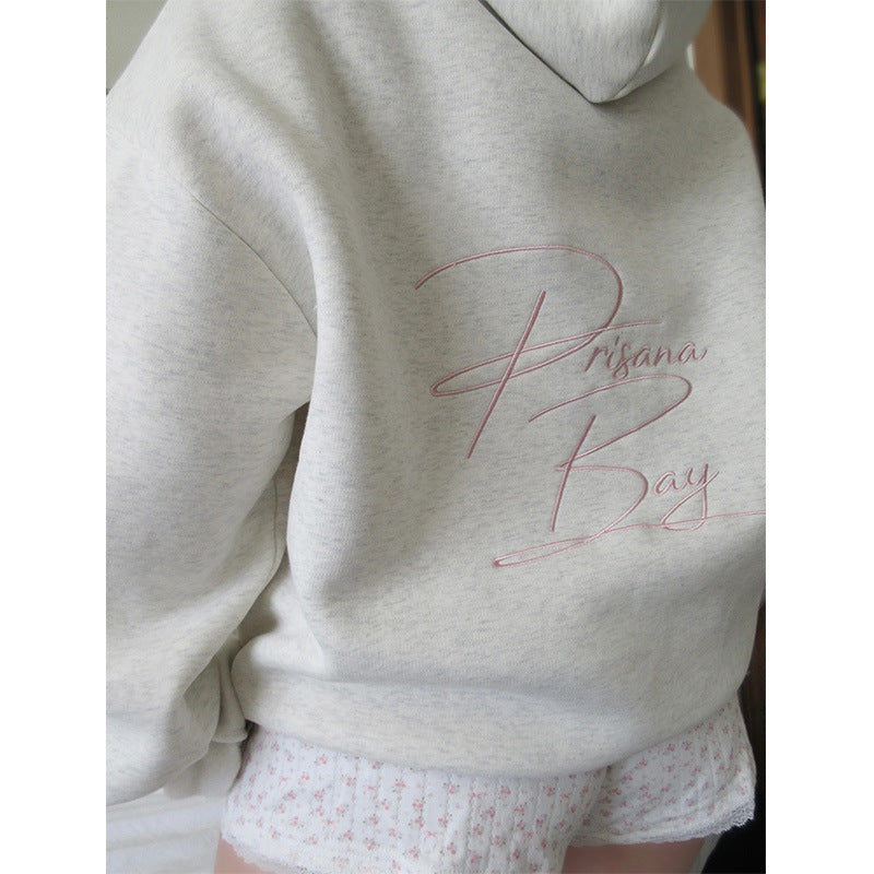 Women's Oversize Hoodie Sweatshirt with Delicate Embroidery on the Front and Embroidered Lettering on the Back Mune Fashion