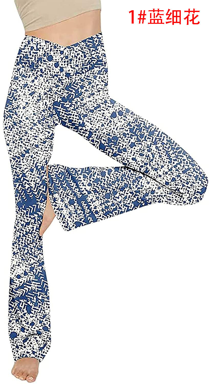 Women's mid-rise yoga pants with crossover waistband and flared hem with slit Mune Fashion