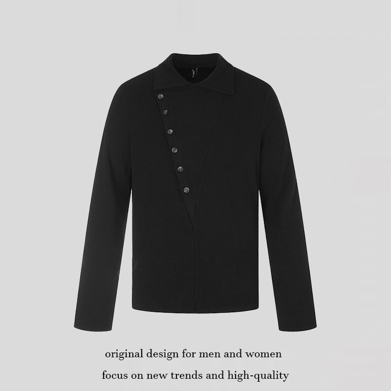 Men's Asymmetrical Shirt Jacket with Diagonal Button Placket and Clean Stand-Up Collar Mune Fashion
