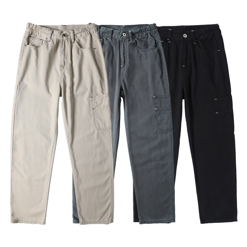 Men's Loose Fit Twill Cargo Pants with Patch Side Pockets and Straight Leg Mune Fashion