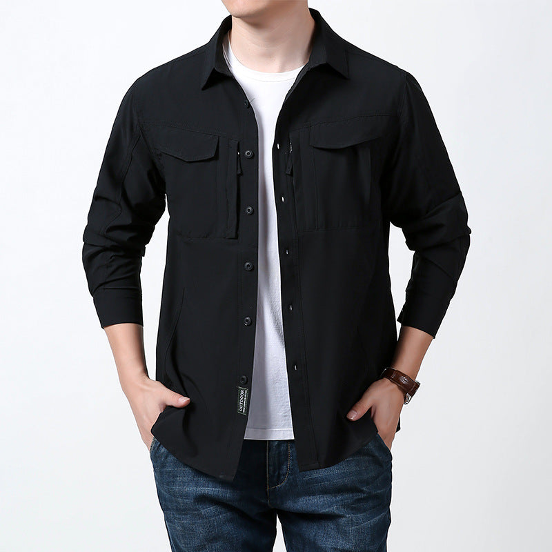 Men's light utility shirt jacket with chest flaps, zip pocket and stretchy functional fabric Mune Fashion