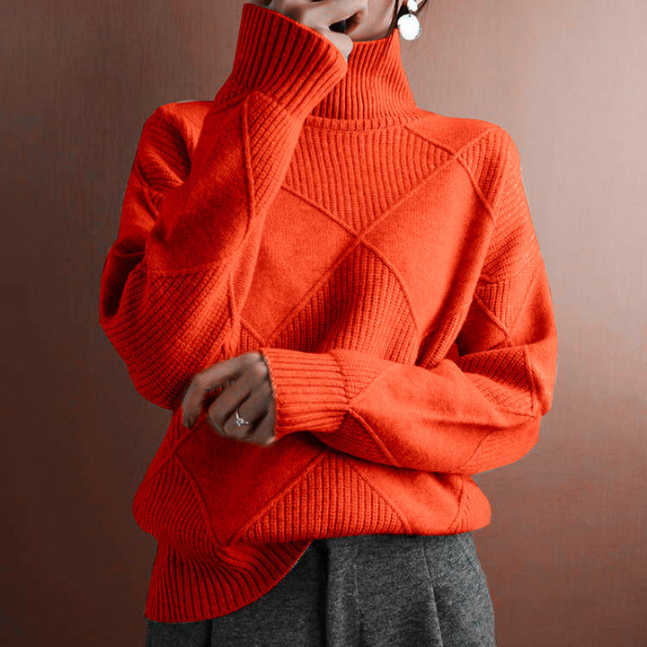 Women's oversized knitted sweater with high turtleneck and diamond pattern Mune Fashion
