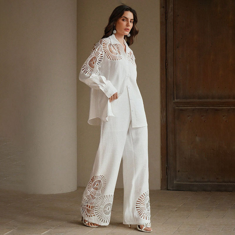 Women Elegant Blouses and Pants Combination Mune Fashion