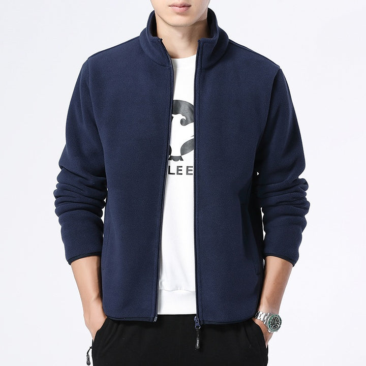 Men's fleece jacket with stand-up collar, full-length zipper & side pockets Mune Fashion