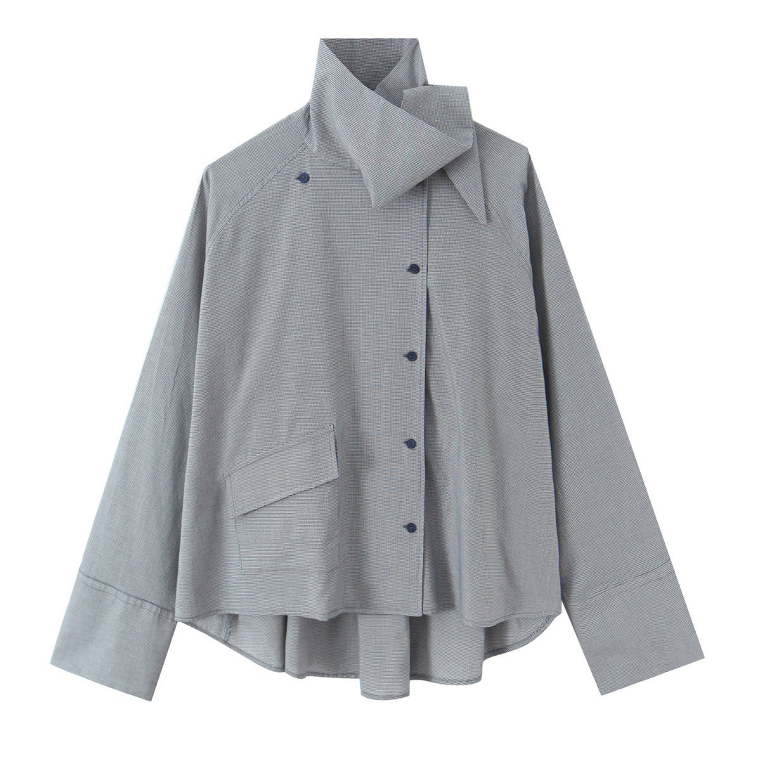 Women's oversized blouse with high shawl collar and asymmetrical button placket Mune Fashion