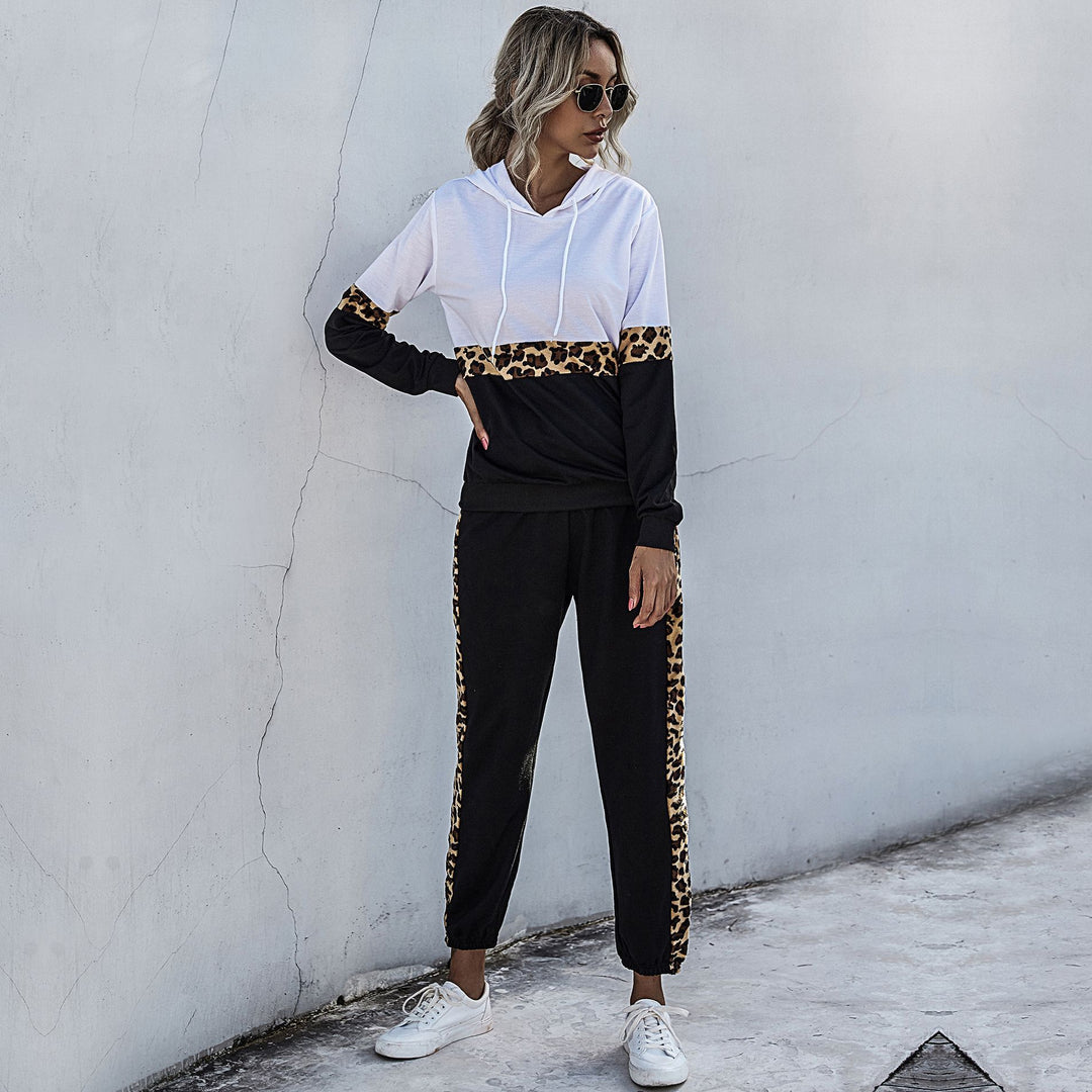 Women's two-piece tracksuit with hood and leopard trim Mune Fashion
