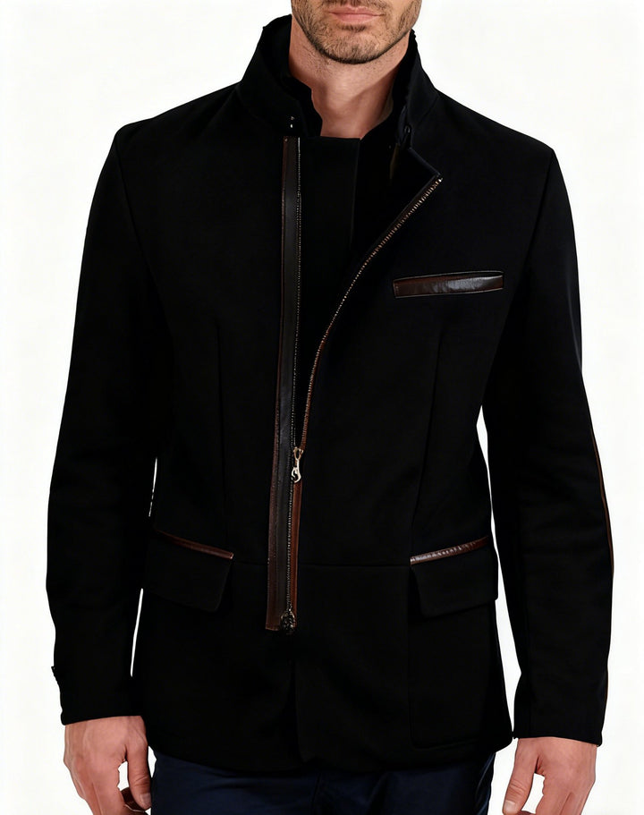 Men's elegant suede jacket with stand-up collar and concealed zipper Mune Fashion