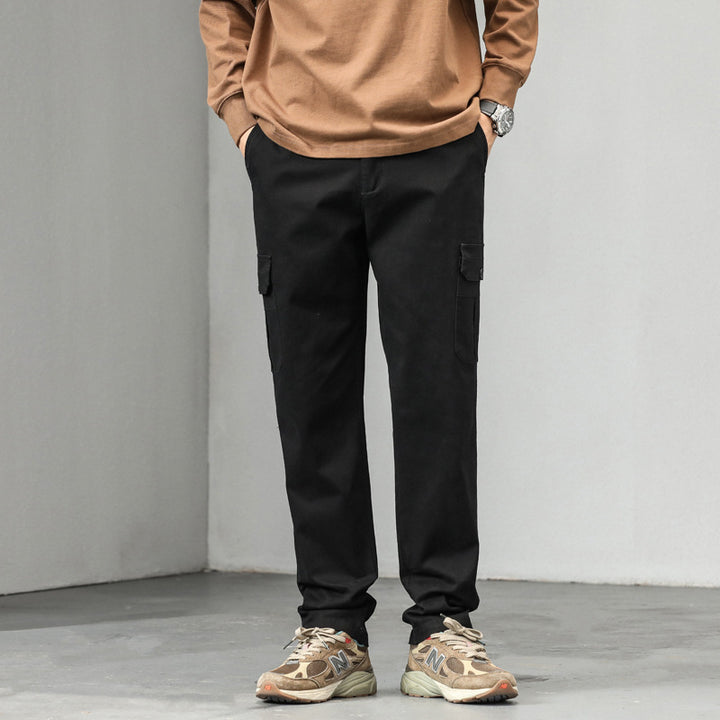 Men's straight-cut cargo pants with utility flap pockets and slightly tapered leg Mune Fashion
