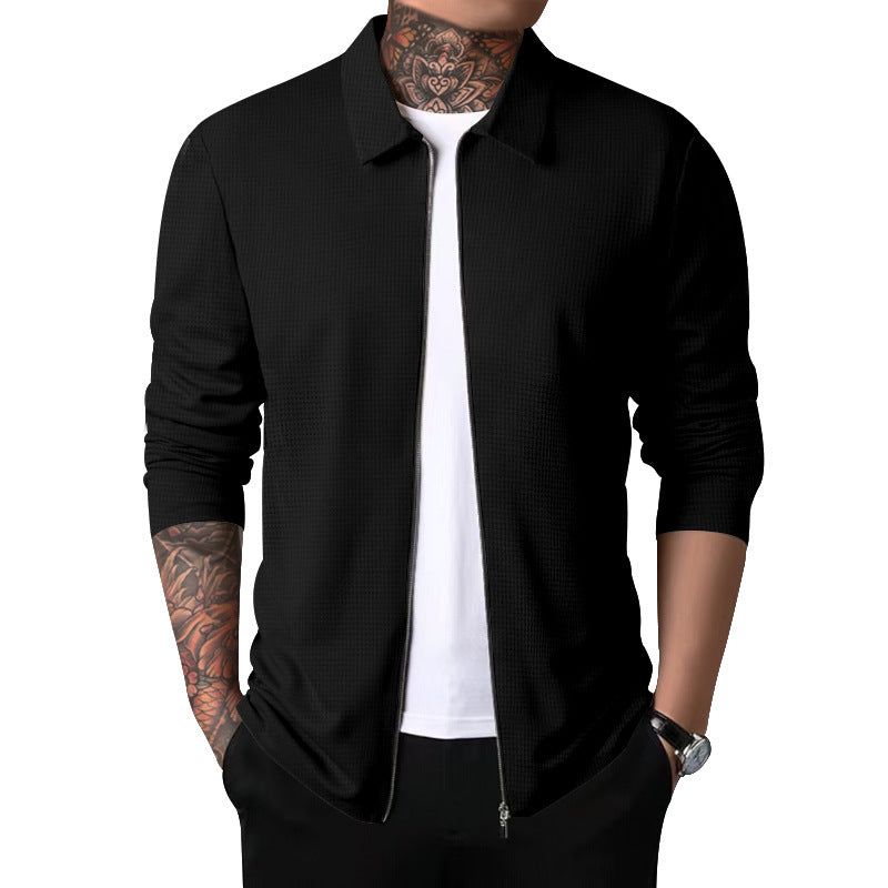 Men's lightweight waffle structure zip shirt with Kent collar, slim fit and continuous zipper Mune Fashion