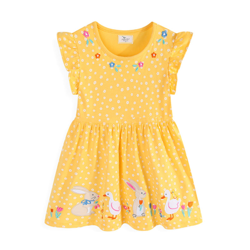 Girls cotton dress with cute animal and flower motif Mune Fashion