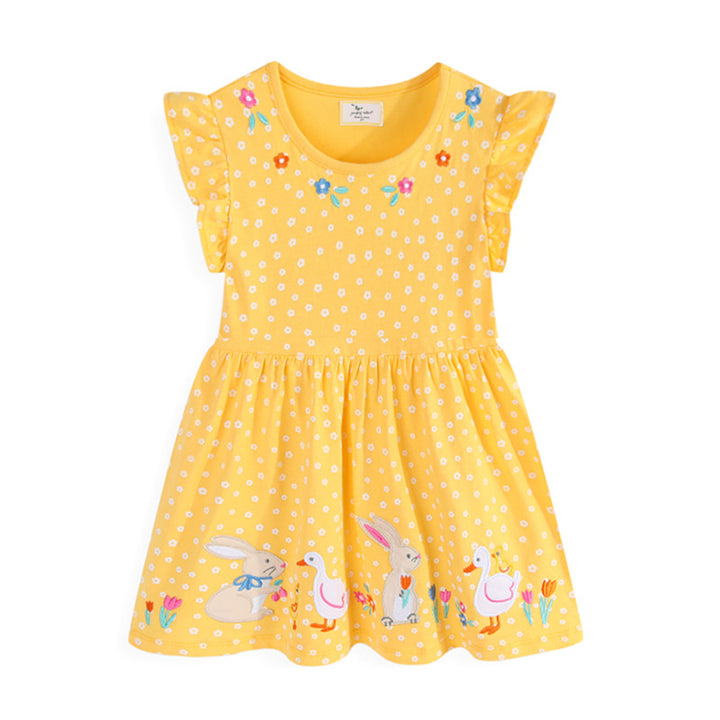 Girls cotton dress with cute animal and flower motif Mune Fashion