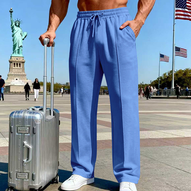 Men's Wide Travel Lounge Pants with Crease, Elastic Drawstring and Side Insert Pockets Mune Fashion