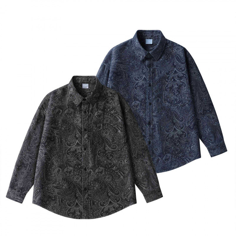 Unisex Oversized Shirt Jacket with Paisley Jacquard, Full Button Placket and Chest Pocket Mune Fashion