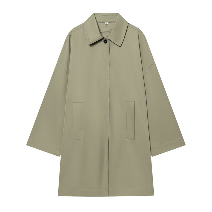 Women Wide-Cut Cape Coat with Concealed Button Placket and Patch Pockets Mune Fashion