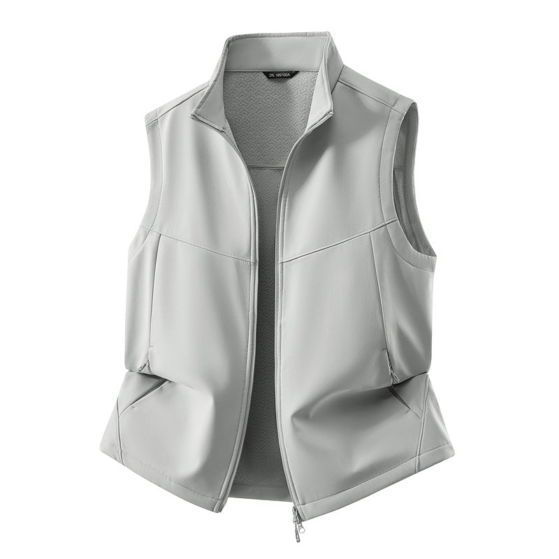 Women's Sleeveless Softshell Vest with Stand-Up Collar, Stretch Lining and Two-Way Zipper Mune Fashion
