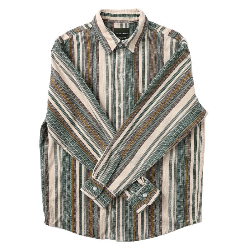 Men's Long Sleeve Shirt with Mélange Stripe Structure and Relaxed Fit Mune Fashion