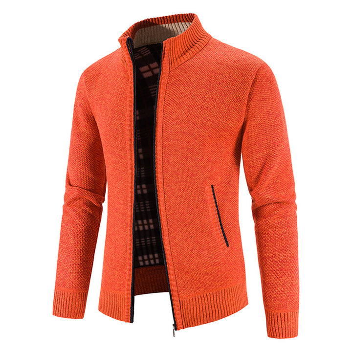 Men's knitted cardigan with full zip, stand-up collar and checkered lining Mune Fashion