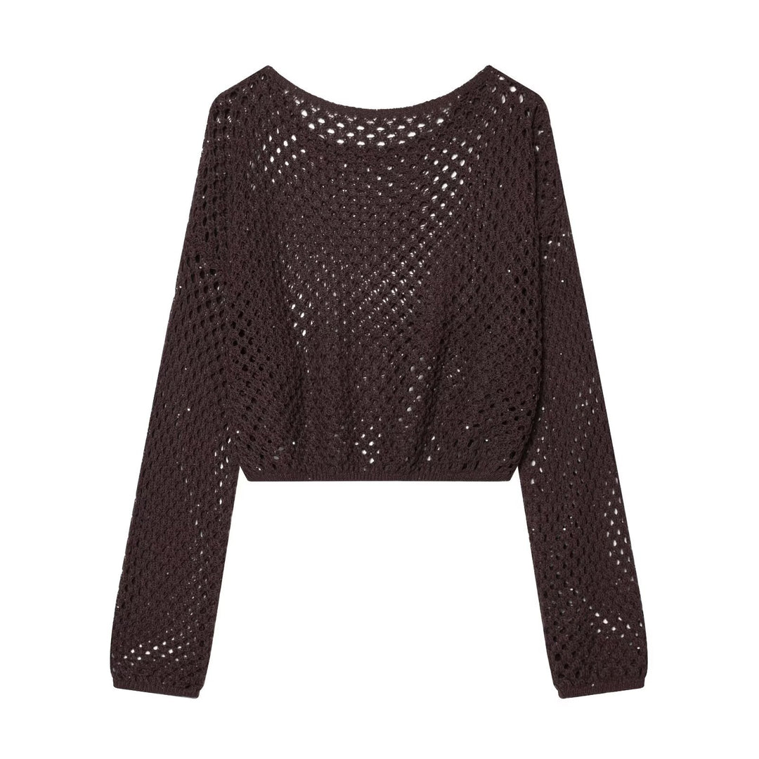 Women's Crocheted Open Knit Cropped Sweater with Balloon Sleeves Mune Fashion