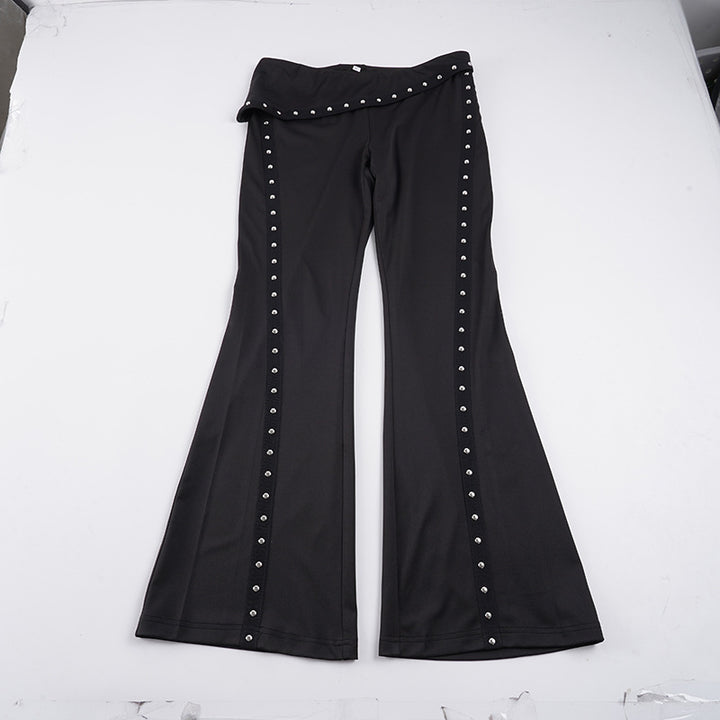 Women’s flared trousers with wrap waistband and decorative press stud placket Mune Fashion
