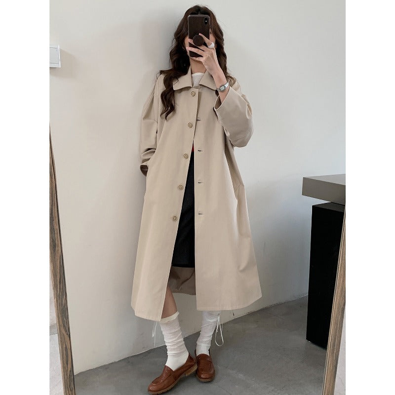 Women's Long Oversized Trench Coat with Wide Cut and Classic Lapels Mune Fashion