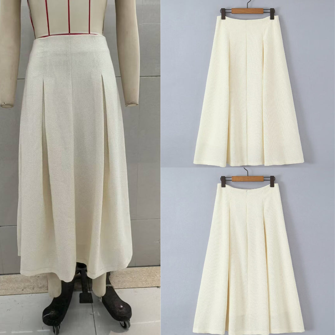 Women's midi skirt with tailored A-line and piped box pleats Mune Fashion