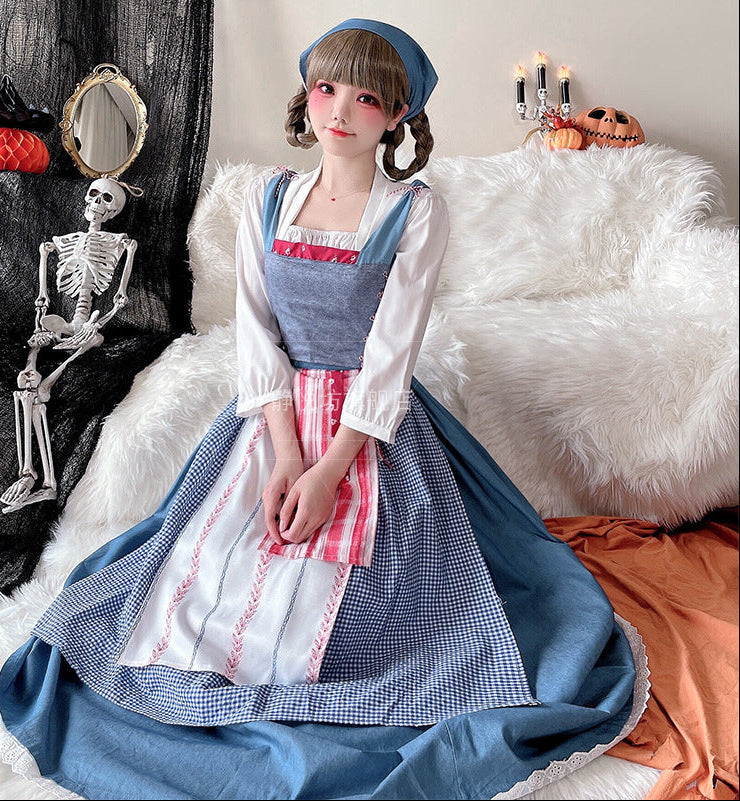 Ladies Vintage Apron Dress with Flowing Skirt and Delicate Ruffle Details Mune Fashion