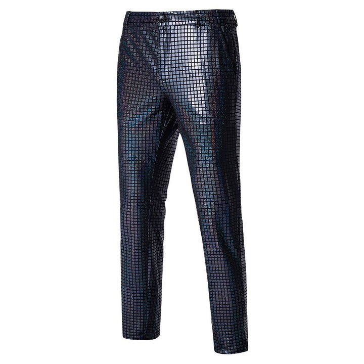 Men's Slim-Fit Suit Trousers with Glossy Sequin Look and Fine Check Pattern Mune Fashion