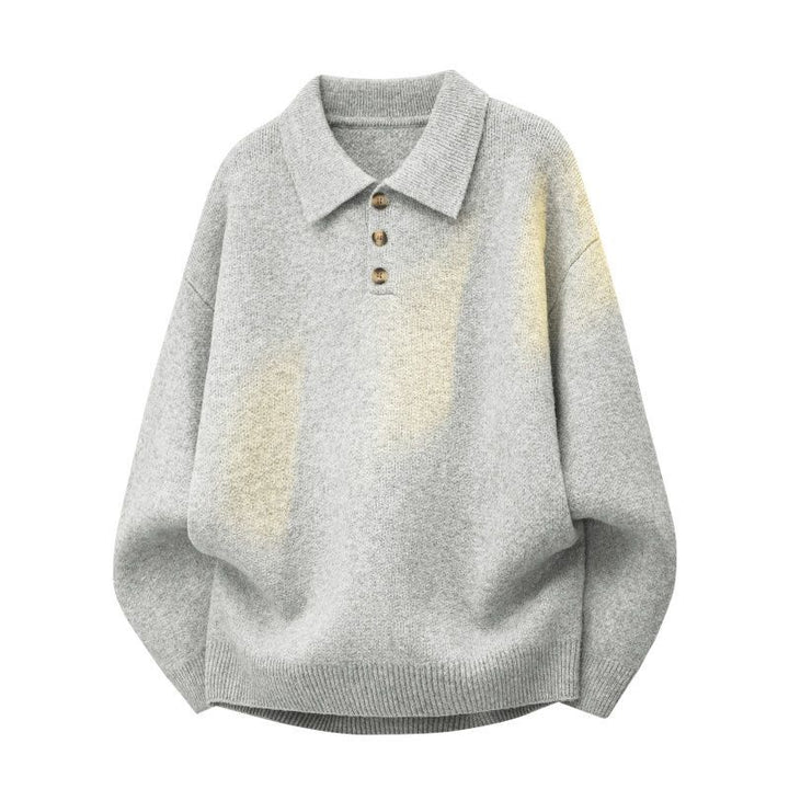 Women's Oversize Polo Collar Knit Sweater with Button Placket and Ribbed Hem Mune Fashion