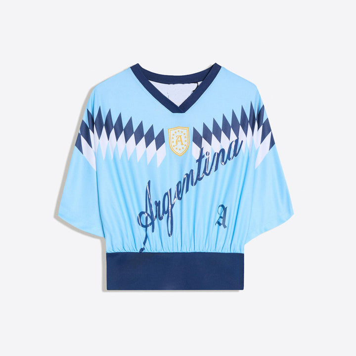 Women nan short-cut retro football shirt with elastic waistband Mune Fashion