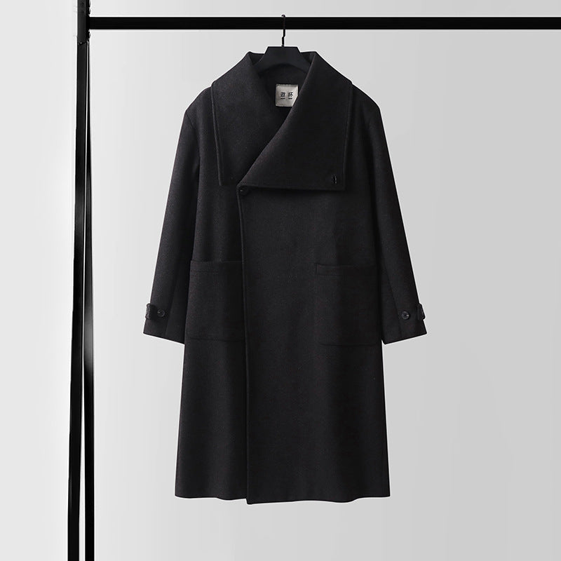 Women's Oversized Wool Blend Coat with Wide Shawl Collar and Patch Pockets Mune Fashion