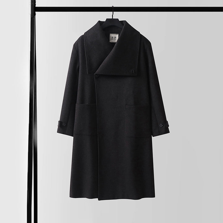 Women's Oversized Wool Blend Coat with Wide Shawl Collar and Patch Pockets Mune Fashion