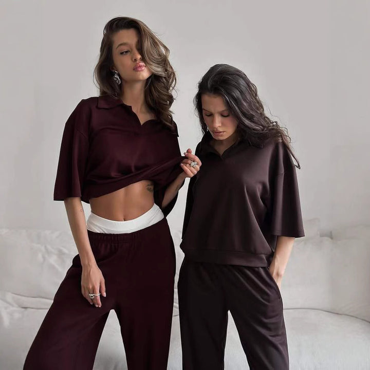 Women's loungewear set with open polo collar and loose comfort pants Mune Fashion