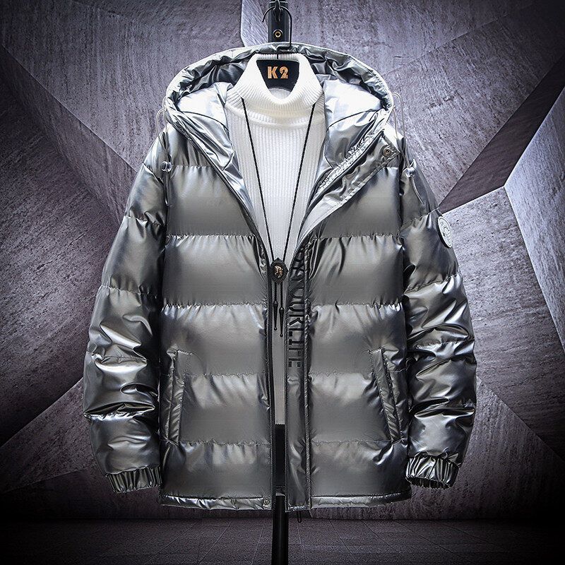 Men's glossy padded jacket with hood and thermal insulation filling Mune Fashion