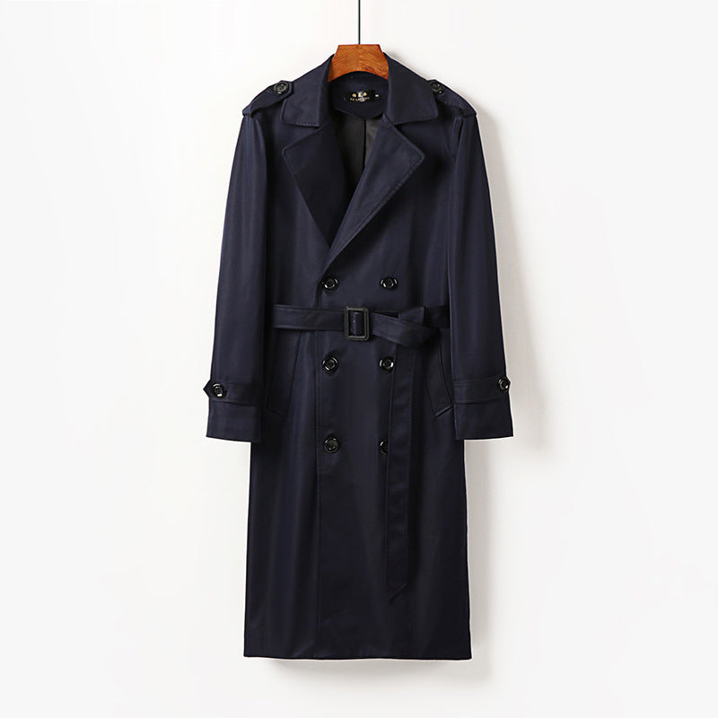 Men's Water-Repellent Double-Breasted Trench Coat with Tie Belt and Epaulettes Mune Fashion